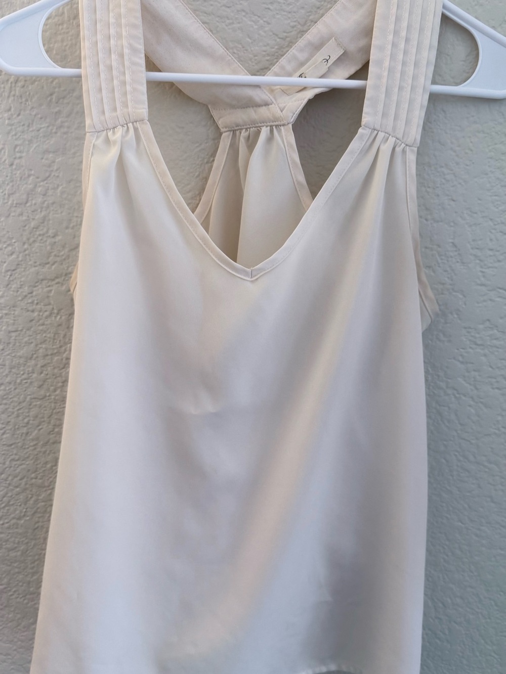 Forever 21 Ivory V-Neck Tank with Pleated Straps